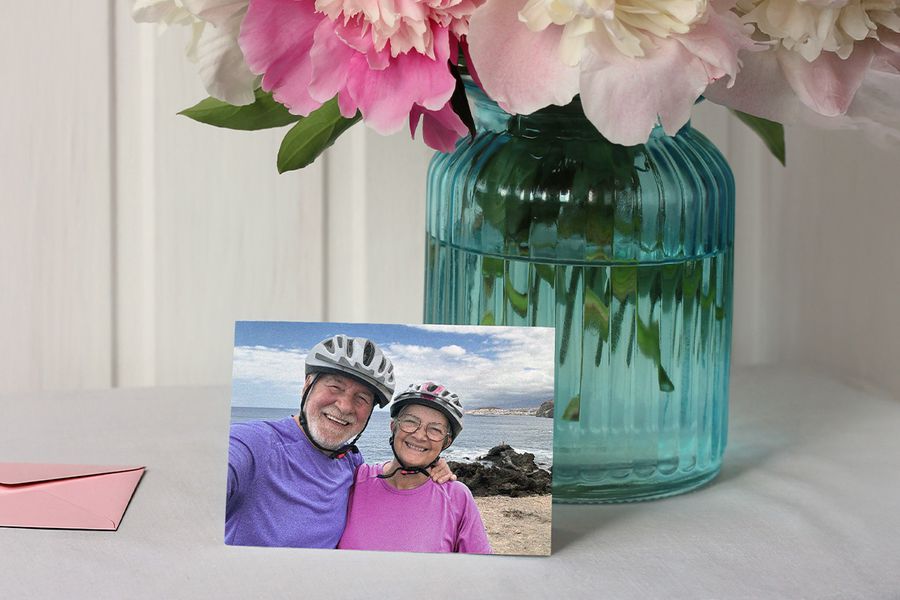 Valentine's day flowers paired with a personalised photo print from Photobox, showcasing thoughtful valentines gift ideas and valentines presents.