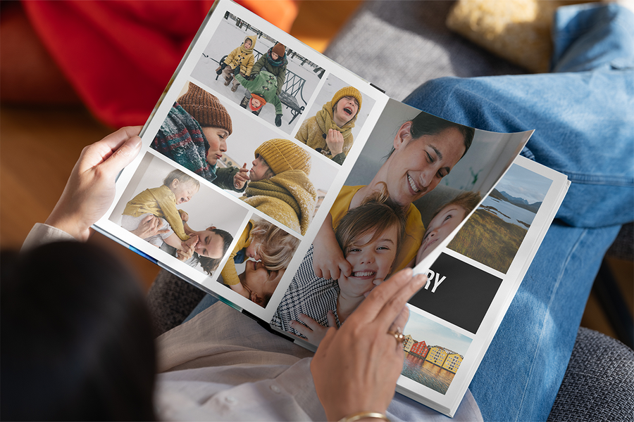 Photobox personalised photo book of a snowy family holiday; a great mother's day gift idea for 2026.