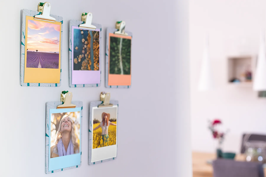 Five Photobox retro photo prints in pastel colours showing landscapes; a unique mother's day gift for 2026.