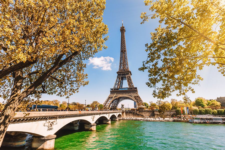 A stunning view of the Eiffel Tower in Paris, perfectly capturing why it is known as the City of Love.