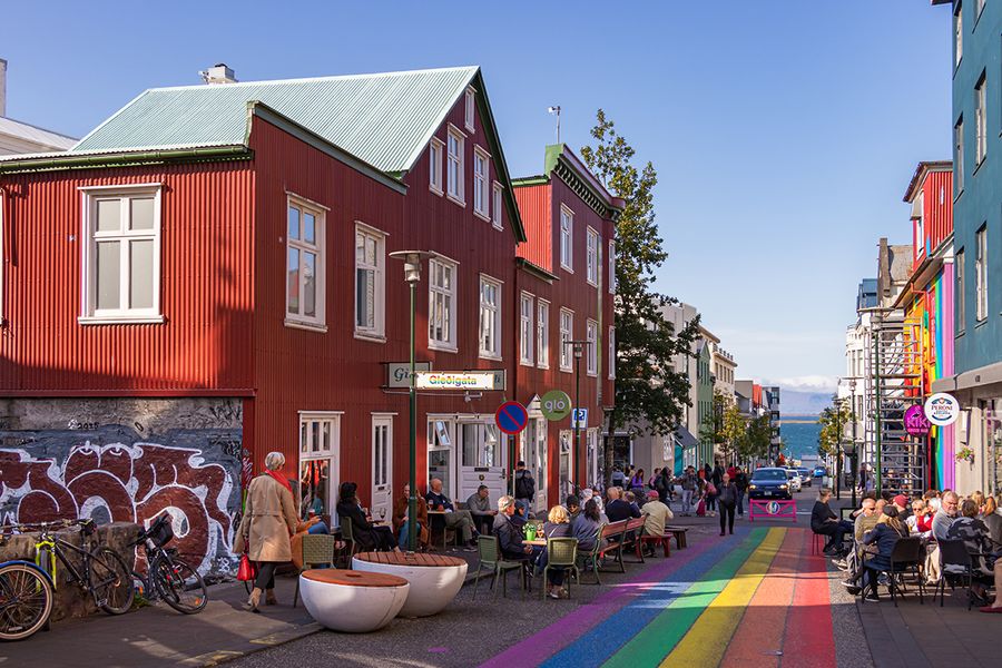 A view of the colorful houses in Reykjavik, Iceland, showing the cozy romance of the northernmost capital.