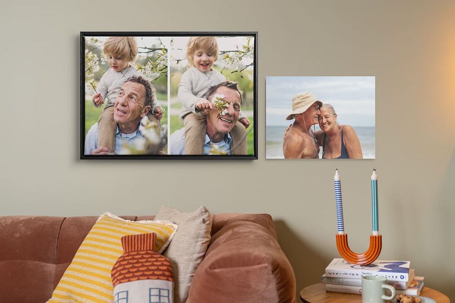 Custom Photobox wall art showing a grandfather and grandson. A unique father's day gift.
