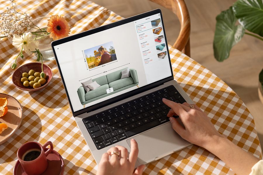 Creating custom canvas prints and framed wall art online using the Photobox editor.