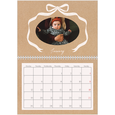 A4 Double Photo Calendar — Kraft and bow [January]
