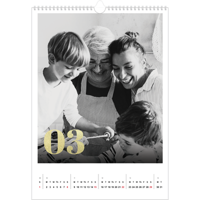 A3 photo calendars — Large glitter numbers [March]