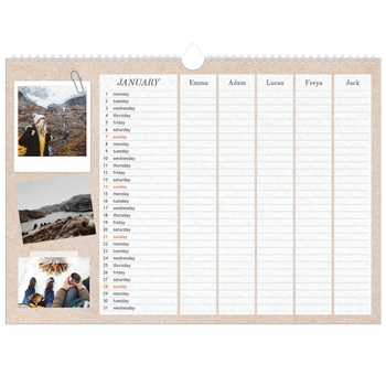A3 Landscape Photo Calendar — Crafted Planner - Family of 5