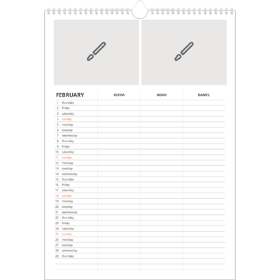 A3 Family Planner — Design your own planner - Family of 3 [February]