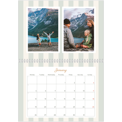 A4 Double Photo Calendar — Script and stripes [January]