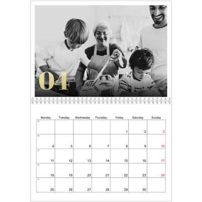 A4 Double Photo Calendar — Large glitter numbers [April]