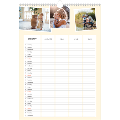 A3 Family Planner — Modern Planner - Family of 4 [January]