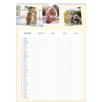 A3 Photo Calendar — Modern Planner - Family of 4