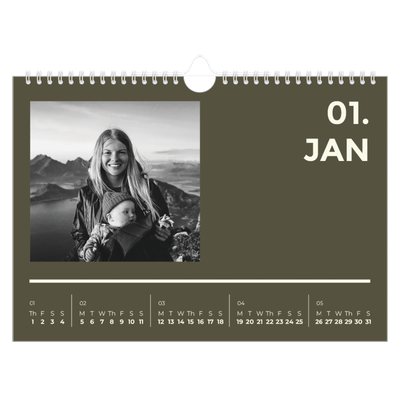 A4 Landscape Photo Calendar — Contemporary bold [January]