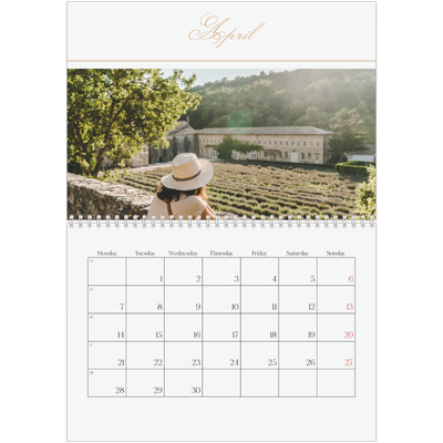 A4 Double Photo Calendar — Gold script banner [April]