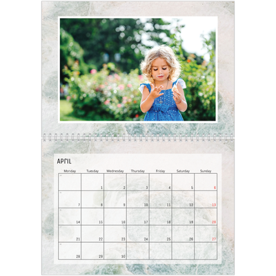 A4 Double Photo Calendar — Marble backgrounds [April]