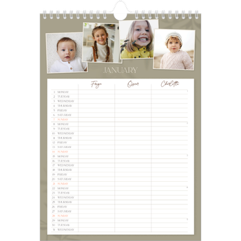 A4 Photo Calendar — Down to earth Planner - Family of 3