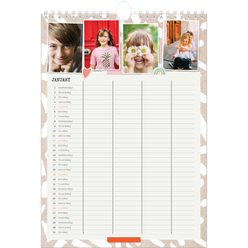 A4 Photo Calendar — Rustic Planner - Family of 4