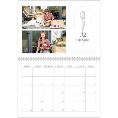A4 Double Photo Calendar — Simple botanical [February]