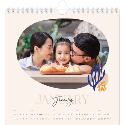 Square calendars  — Minimalist coral [January]