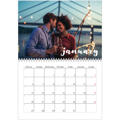 A4 Double Photo Calendar — Simple script [January]