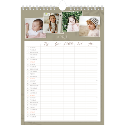 A4 Family Planner — Down to earth Planner - Family of 5 [April]