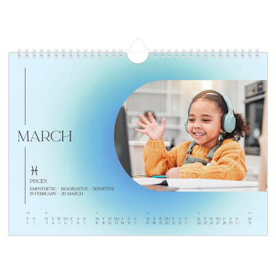 A4 Landscape Photo Calendar — Astrology gradients [March]