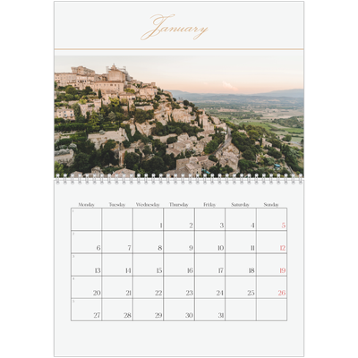 A4 Double Photo Calendar — Gold script banner [January]