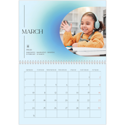 A4 Double Photo Calendar — Astrology gradients [March]