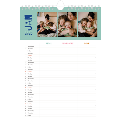 A4 Family Planner — Fun colourful you Planner - Family of 3 [January]