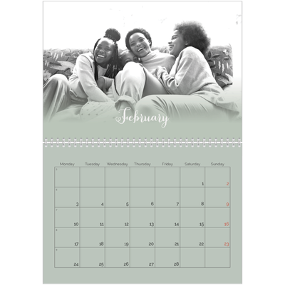 A4 Double Photo Calendar — Misty green [February]