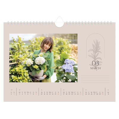 A4 Landscape Photo Calendar — Simple botanical [March]