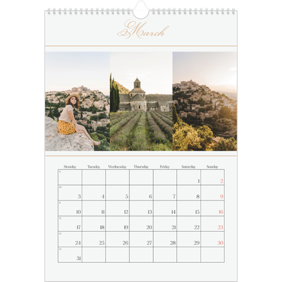 A3 photo calendars — Gold script banner [March]