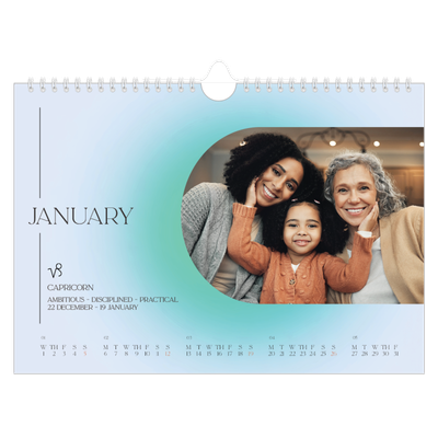 A4 Landscape Photo Calendar — Astrology gradients [January]