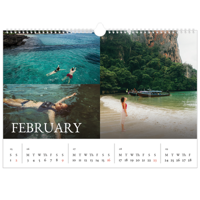 A3 Photo Calendar — Simple serif [February]