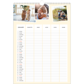 A3 Photo Calendar — Modern Planner - Family of 5