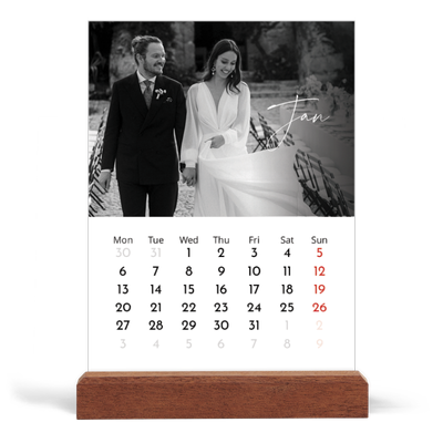 Easel Desk Calendar Portrait  — Elegant script [January]