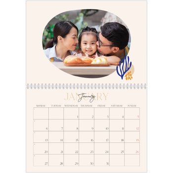 A4 Double Photo Calendar — Minimalist coral