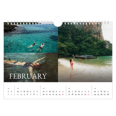 A4 Landscape Photo Calendar — Simple serif [February]