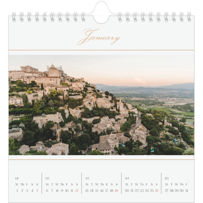 Square calendars  — Gold script banner [January]