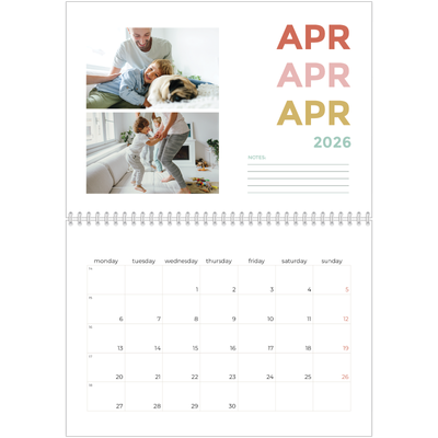 A4 Double Photo Calendar — Colourful type [April]