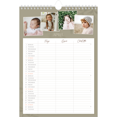 A4 Family Planner — Down to earth Planner - Family of 3 [April]