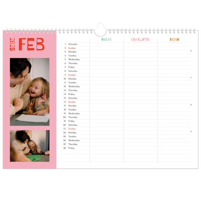 Family Planners A3 Landscape — Fun colourful you Planner - Family of 3 [February]