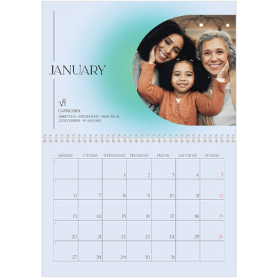 A4 Double Photo Calendar — Astrology gradients [January]