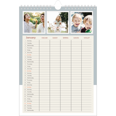 A4 Family Planner — Earthy frames Planner - Family of 5 [January]