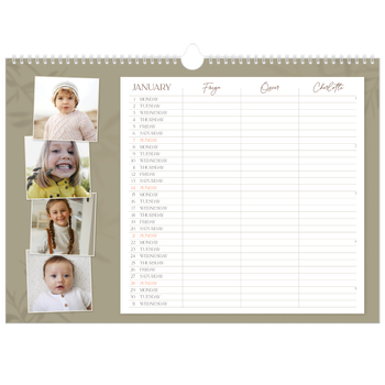 A3 Landscape Photo Calendar — Down to earth Planner - Family of 3