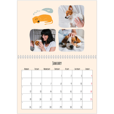 A4 Double Photo Calendar — Dog paws and doodles [January]