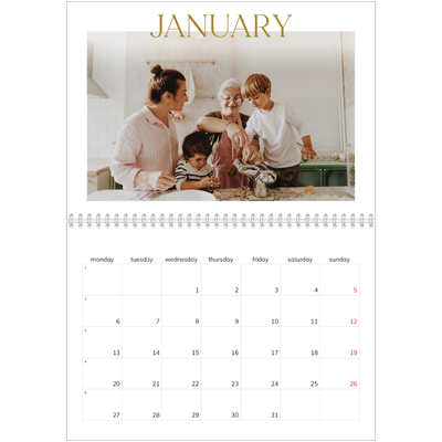 A4 Double Photo Calendar — Big gold text [January]