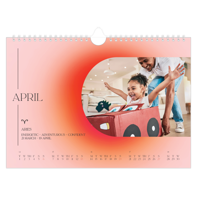 A4 Landscape Photo Calendar — Astrology gradients [April]