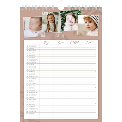 A4 Family Planner — Down to earth Planner - Family of 4 [April]