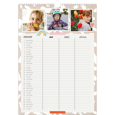 A3 Family Planner — Rustic Planner - Family of 3 [January]