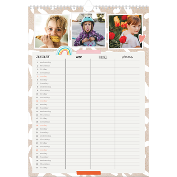 A3 Photo Calendar — Rustic Planner - Family of 3